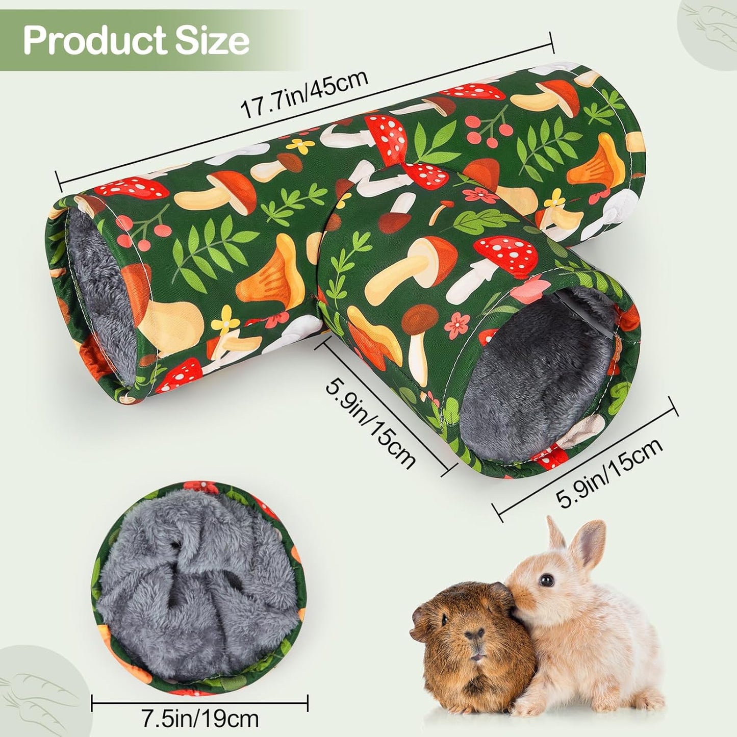 Glittme Guinea Pig Tunnel Washable Guinea Pigs Hideout Portable Rabbit Tunnels Soft Ferret Tunnel for Playing Resting Guinea Pig Accessories for Hedgehogs, Hamster,Mushrooms