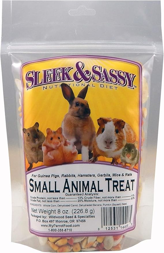 SLEEK & SASSY All Natural Small Animal Treat for Guinea Pigs, Rabbits, Hamsters, Gerbils, Rats & Mice (8 oz.)