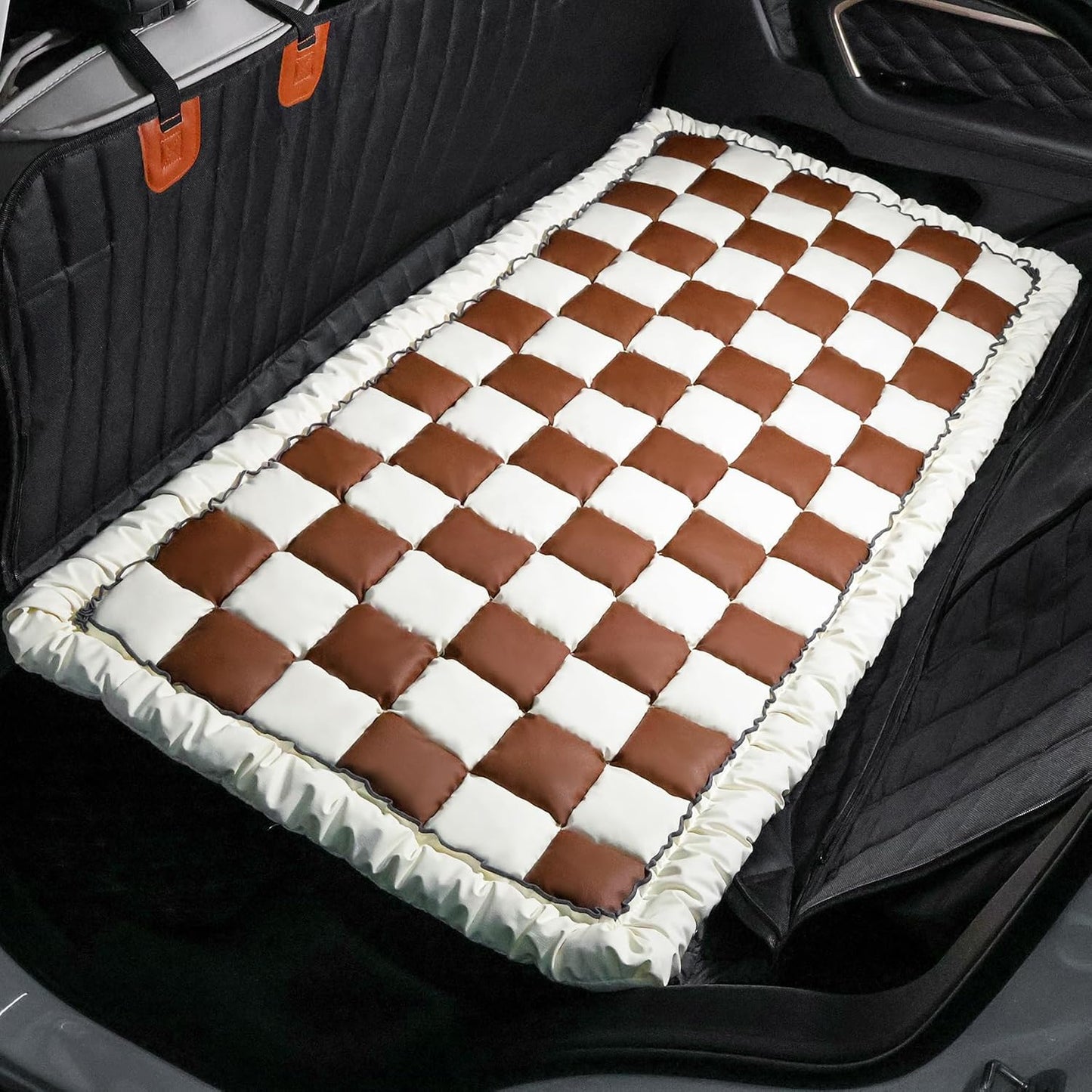 Dog Bed Mat for Car Back Seat,Waterproof Backseat Pet Bed Pad,Non-Slip Dog Car Seat Cover,Leather Pet Cushion Fit for Backseat Extenders and Trucks SUV (Brown, 24.8x54 inch)