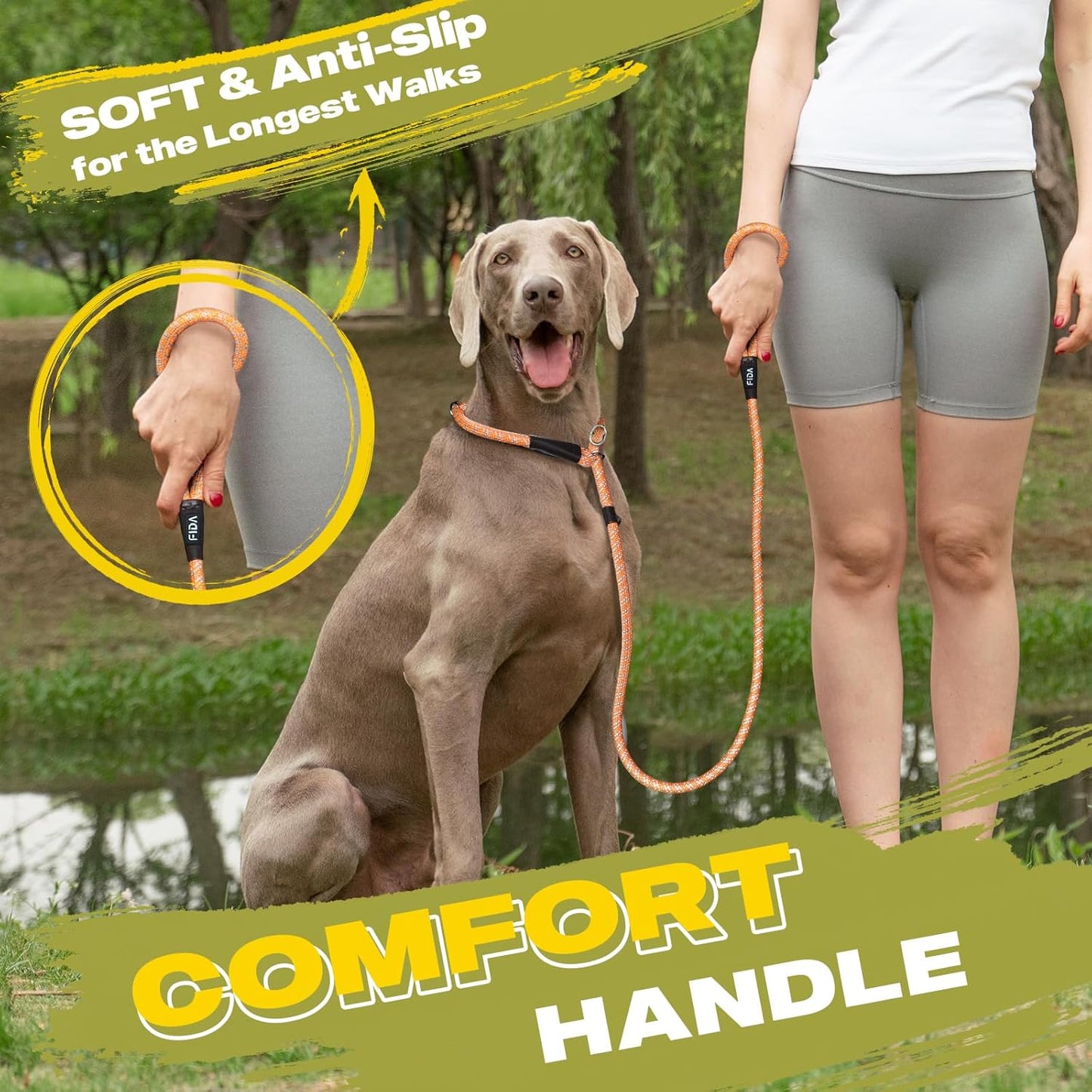 Fida Slip Leads for Dogs, 4 FT x 1/2" Dog Leash Heavy Duty Comfortable Strong Rope Lead for Large, Medium Dogs, No Pull Pet Training Leash with Highly Reflective,Orange