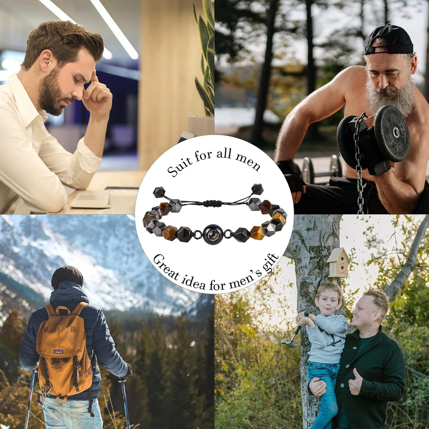 EMIRISTIC Custom Photo Bracelet - Personalized Picture Natural Stone Cuban Chain Bracelet - Any Special Day Gifts