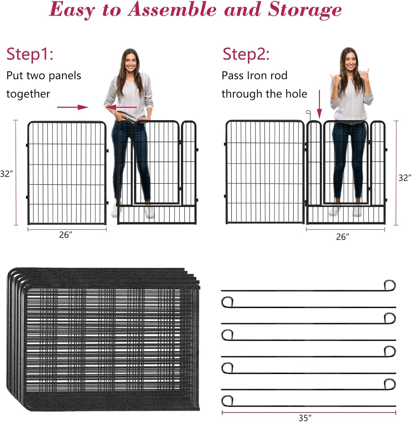 Dog Playpen, 32inch 10 Panels Outdoor Dog Fence Indoor Dog Pen Anti-Rust Pet Puppy Pen Dog Exercise Pen with Lock for Medium Small Dogs, Portable Pet Fence for Yard RV Camping
