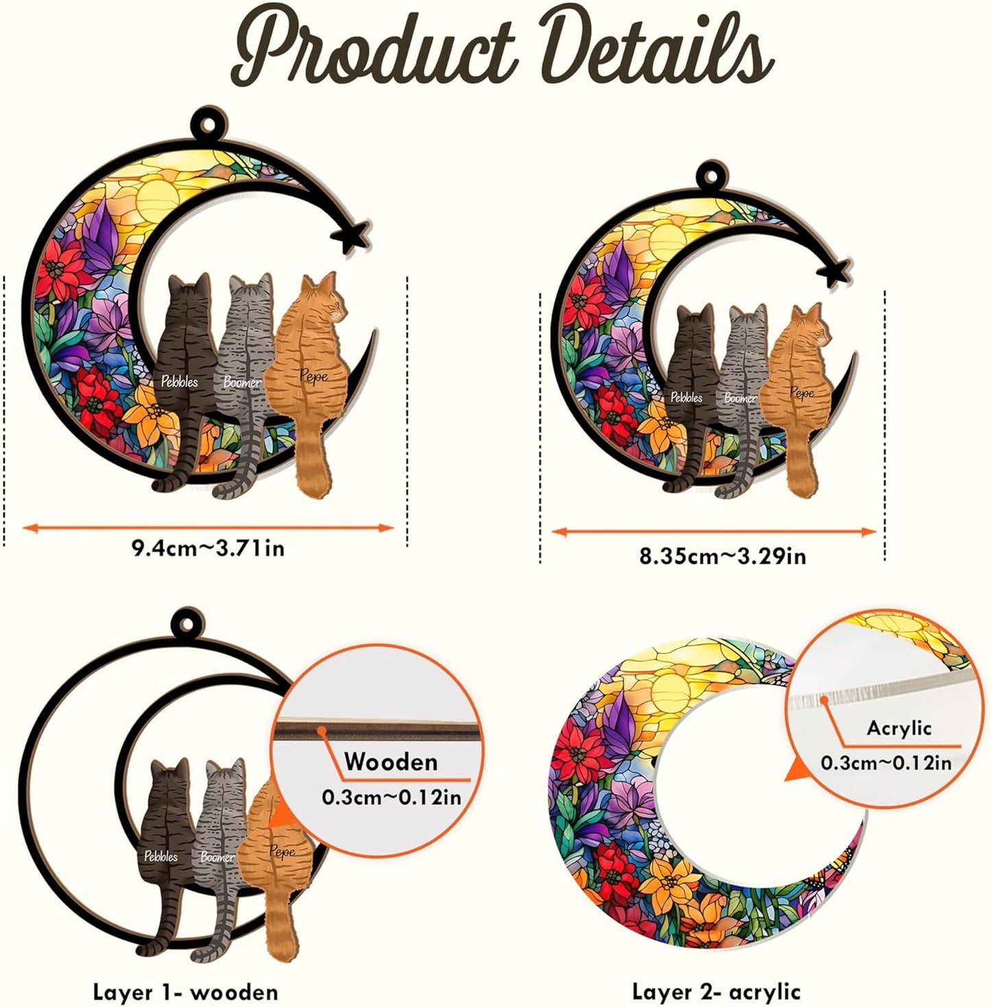 Personalized Cat Memorial Suncatcher – Custom Suncatcher with Name and Breed for Up to 3 Pets, Sympathy Gift for Pet Loss, Memorial Gift for Cat Lovers