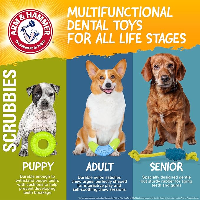 Arm & Hammer for Pets Scrubbies Boomerang Chew Toy for Adult Dogs Infused with Baking Soda - Durable Teething Toy with Unique Shape for Fetch & Chew - Interactive Dental Chew Toy for Dogs