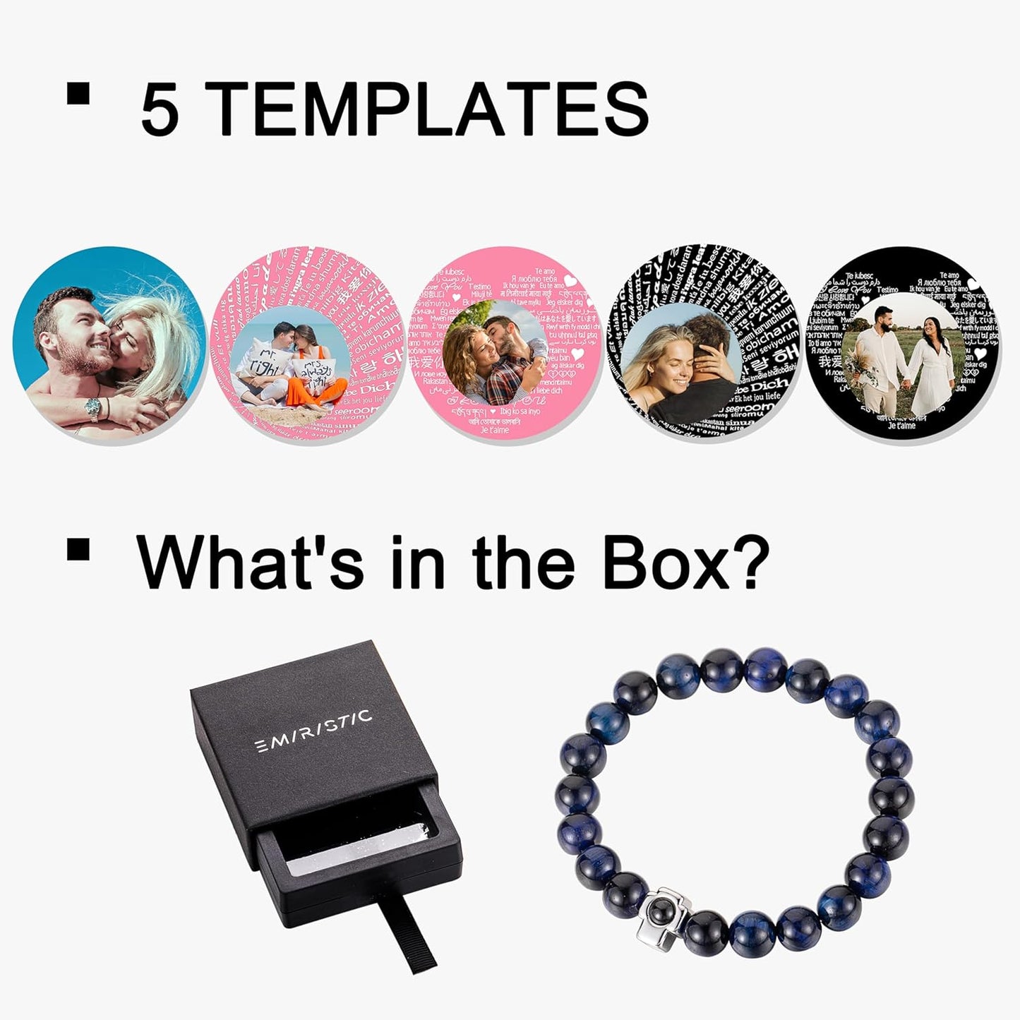 EMIRISTIC Custom Photo Bracelet - Personalized Picture Natural Stone Cuban Chain Bracelet - Any Special Day Gifts