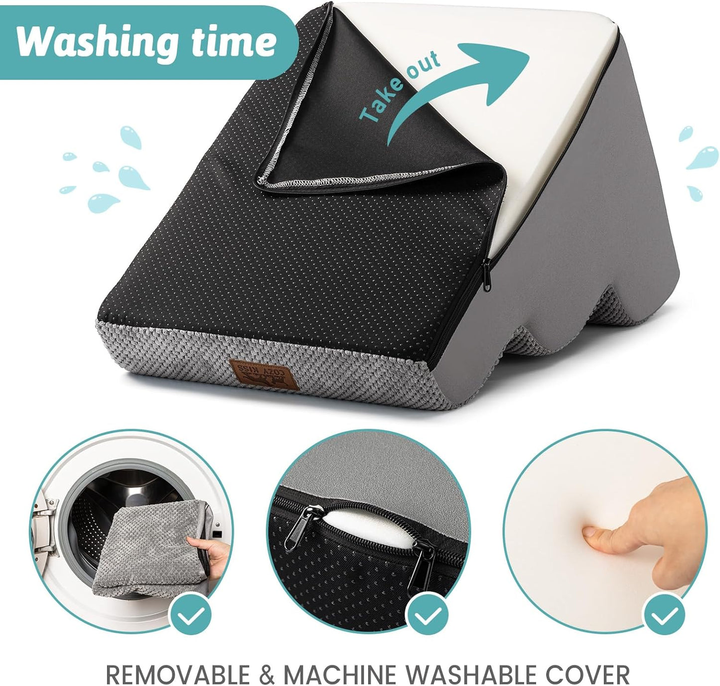 Dog Stairs for Small Dogs 15.7" H, Curved Dog Step for Puppy, Older Cat, Medium Pet Ramp for Sofa, Couch or Bed, Ladder with High Density Foam, 15.7x22.4x15.7 inch, 3 Step, Grey