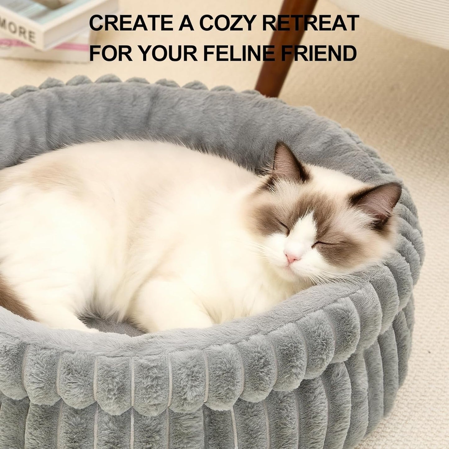 Cat Bed Kitten Bed, Washable Round Cat Beds for Indoor Cats, Super Soft Plush Faux Fur Pet Bed for Puppy and Kitten with Anti-Slip Bottom Small