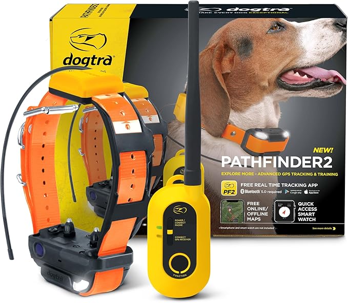 Dogtra Pathfinder 2 GPS Dog Tracker e Collar 9 Mile Long Range LED Light No Monthly fees Free App Waterproof Smartwatch Control Satellite Real Time Tracking Multiple Dogs Smartphone Required