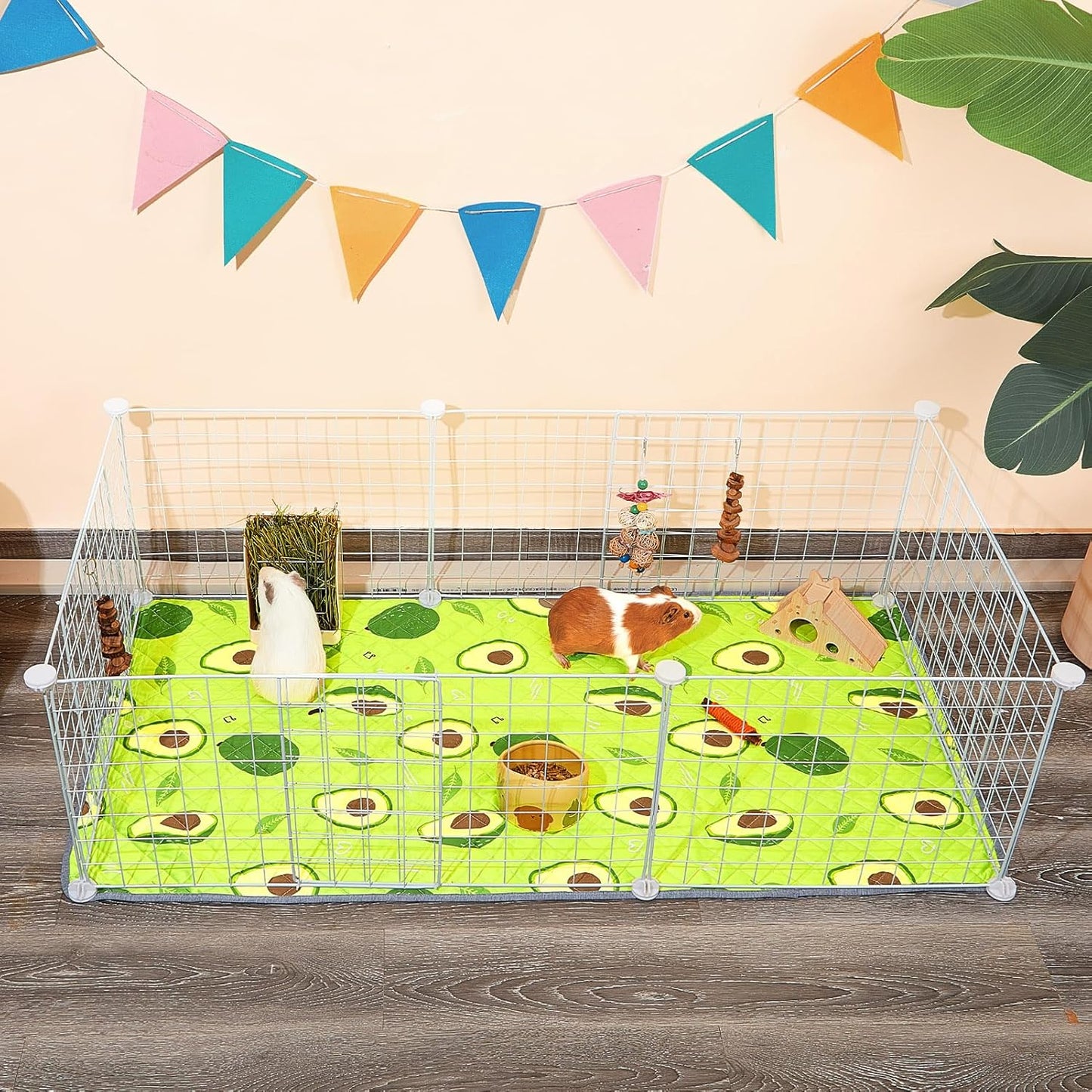 Bienbee Guinea Pig Bedding, 2 Pack 47" x 24" Reusable Guinea Pig Cage Liner Waterproof and Absorbent Small Animal Bedding Washable Pee Pads for Small Pet Hamster Rabbit Squirrel, Avocado