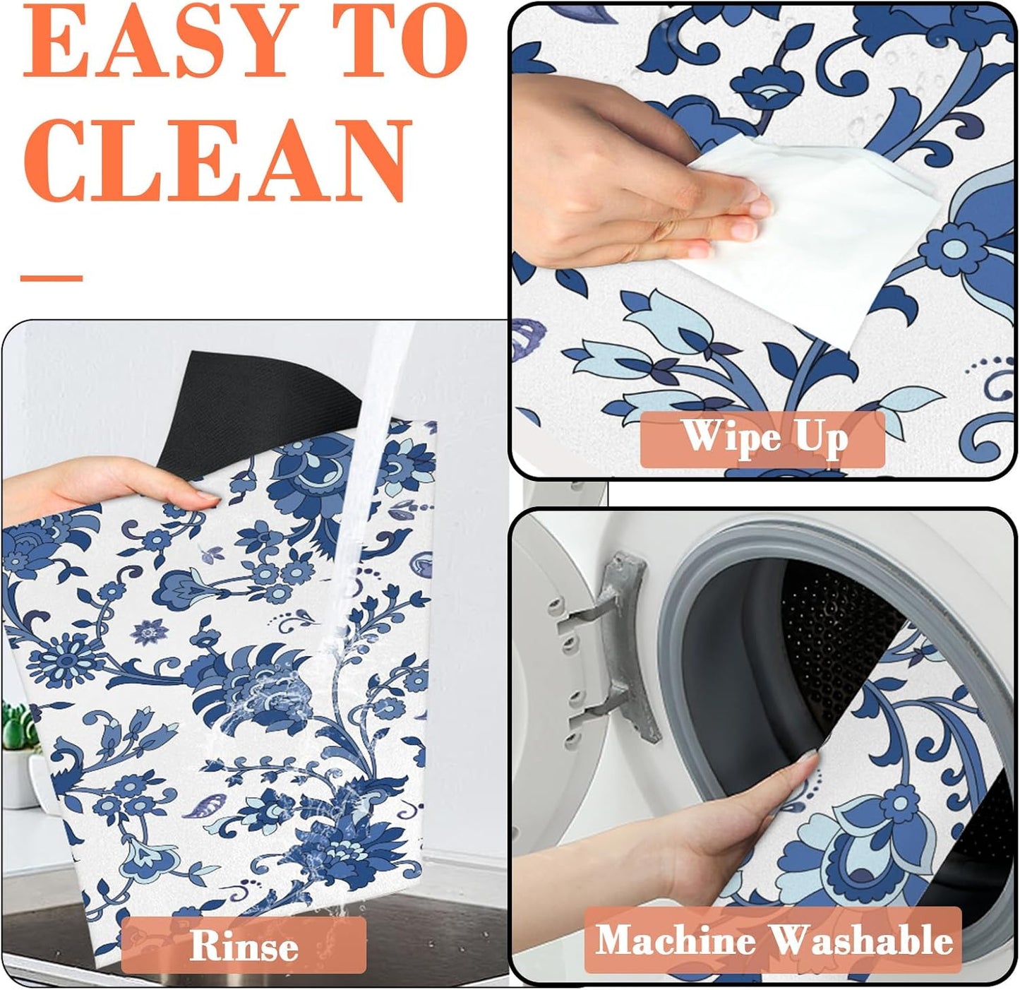 Pet Dog Food Mat Large - Absorbent Non-Slip Placemat for Dog Bowl,Cat Feding Mats for Floors,Dishmat for Food and Water,12"x20"(Vintage Flower)