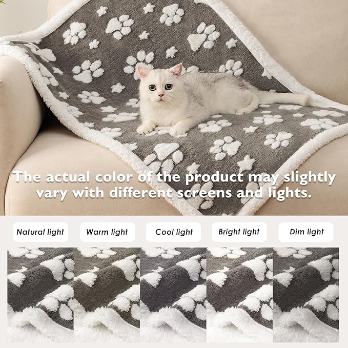 Waterproof Blanket for Dog Cat or Adult, Cute 3D Textured Paw Dog Blanket for Bed Couch Sofa, Soft Liquid Pee Proof Pet Furniture Protector, 50"x60", Grey