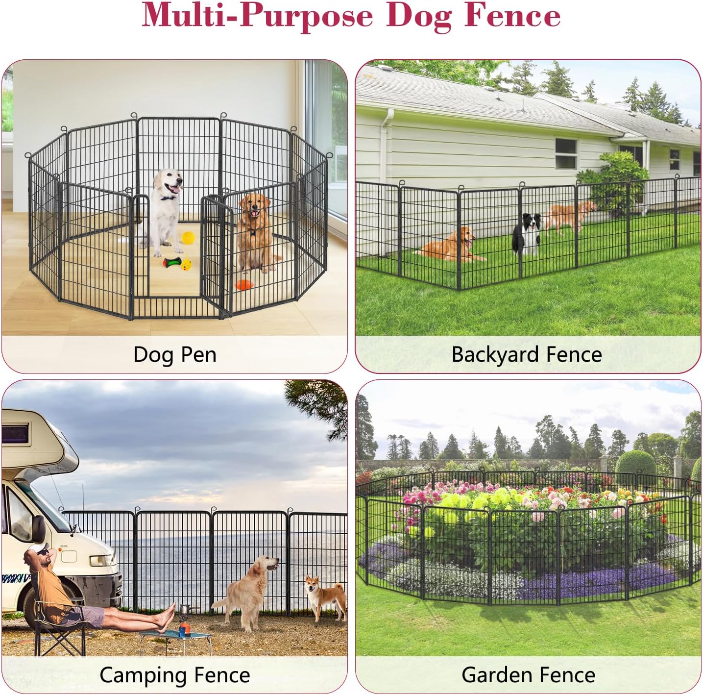 Dog Playpen 40 inch Dog Fence for Outdoor Indoor Use Heavy Duty Metal Dog Pen for Large Dogs, Rustproof Pet Playpen Portable Pet Fence Outdoor for Yard, RV Camping, Customizable, 20 Panels
