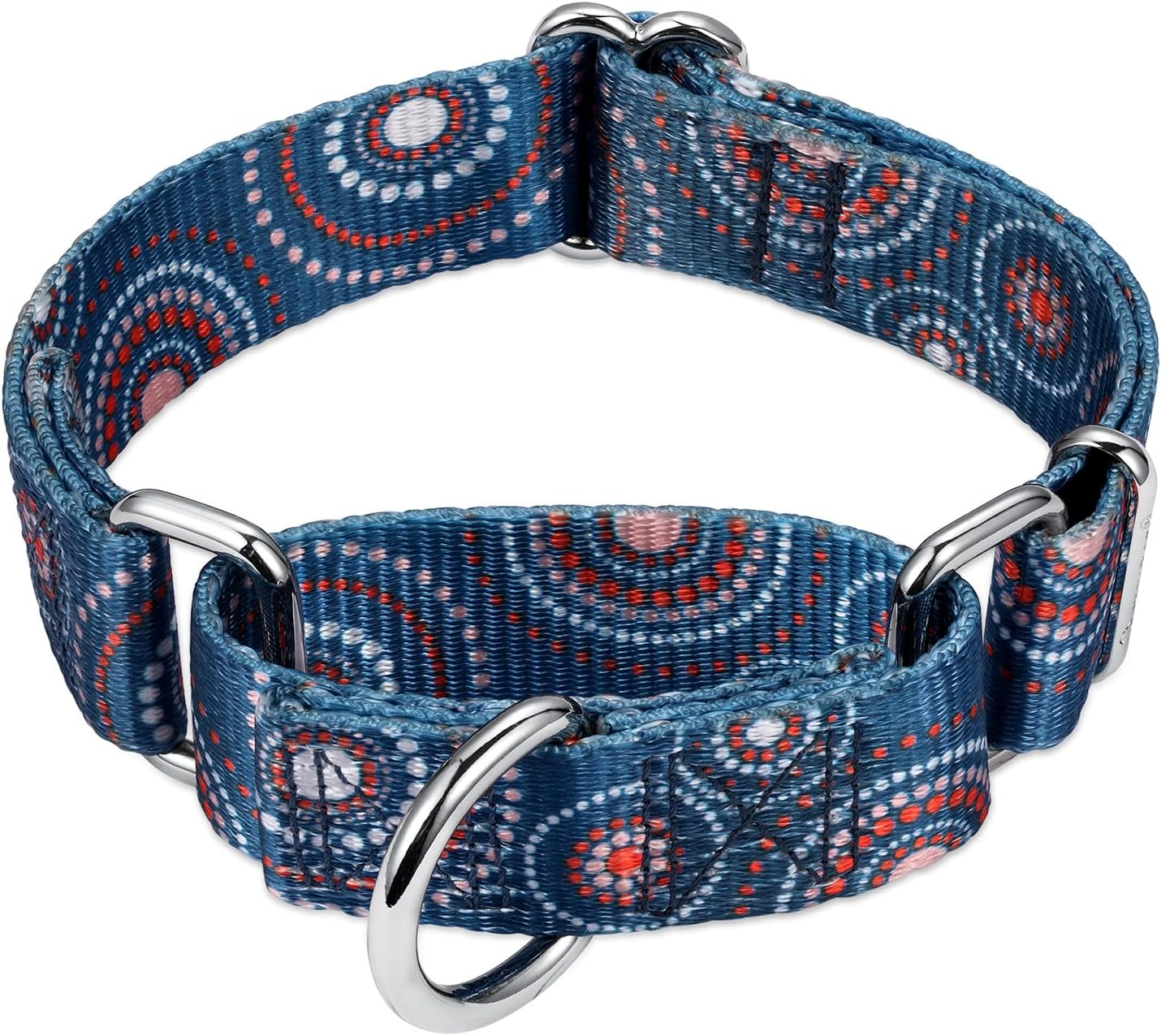 Martingale Collar Floral Print Dog Collar - No Pull Pet Collar, Heavy Duty Adjustable Dog Collar, Large, Neck 17 Inch -25 Inch, Firework Dots-Indigo