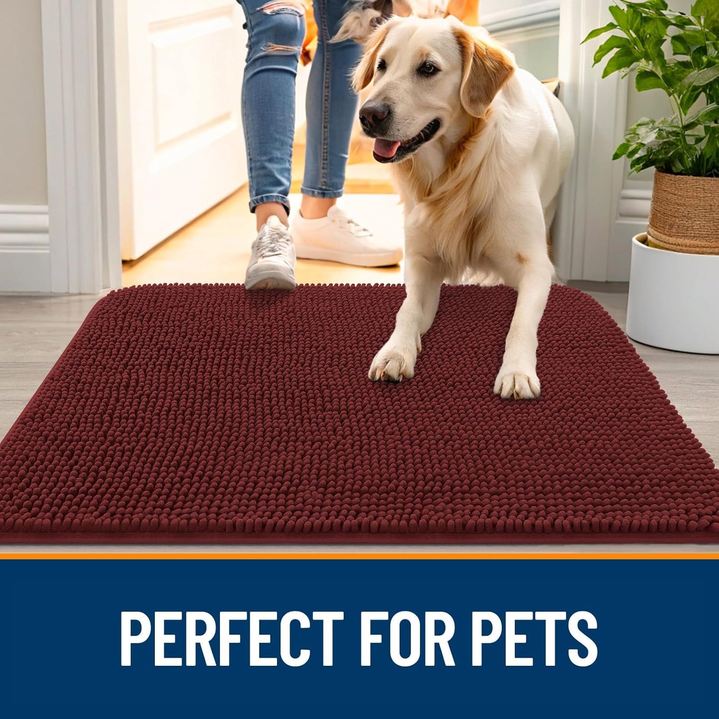 OLANLY Dog Door Mat for Muddy Paws 24x16, Absorbs Moisture and Dirt, Absorbent Non-Slip Washable Doormat, Quick Dry Chenille Mud Mat, Entry Indoor Entryway Carpet for Inside Floor, Caramel Russet