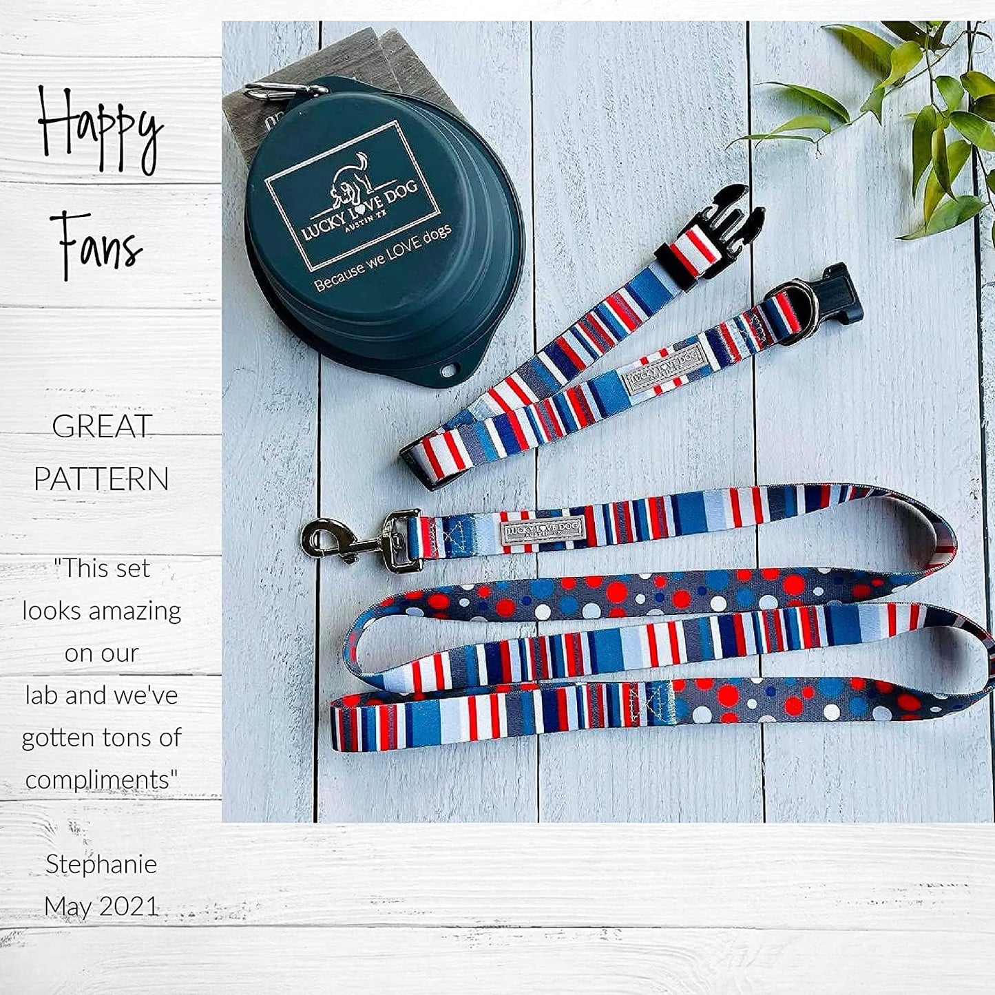 Lucky Love Dog - Adjustable Dog Collar and Leash Set with Easy Click Buckle for Small to Large Dogs, Durable, & Comfortable Collar for Male & Female Dogs, Puppies & Adult Ones - Linus Combo, Large