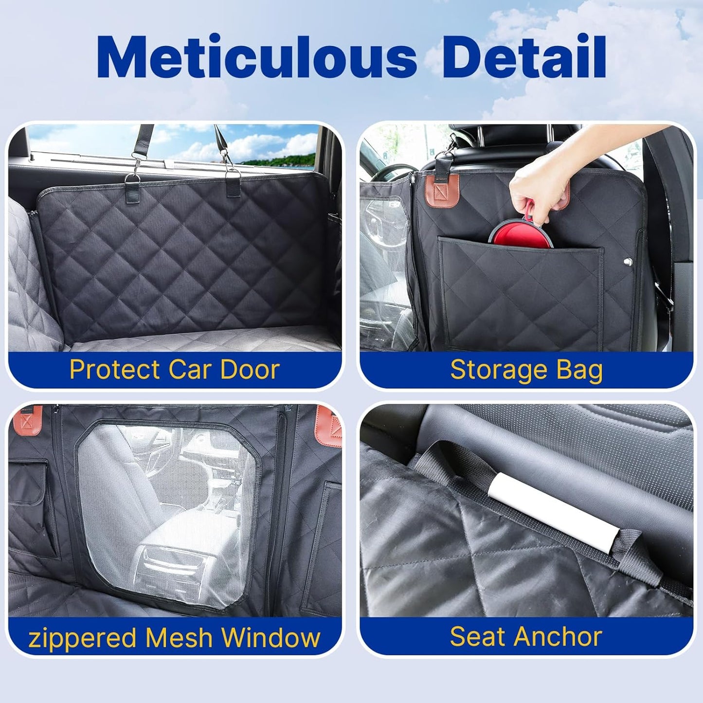 Convertible Back Seat Extender for Dogs, Foldable 400lb Hard Bottom Dog Car Seat Cover for Back Seat, Waterproof Dog Hammock Bed Backseat Cover for Dogs in Car SUV Truck Pet Seat Cover Black XL