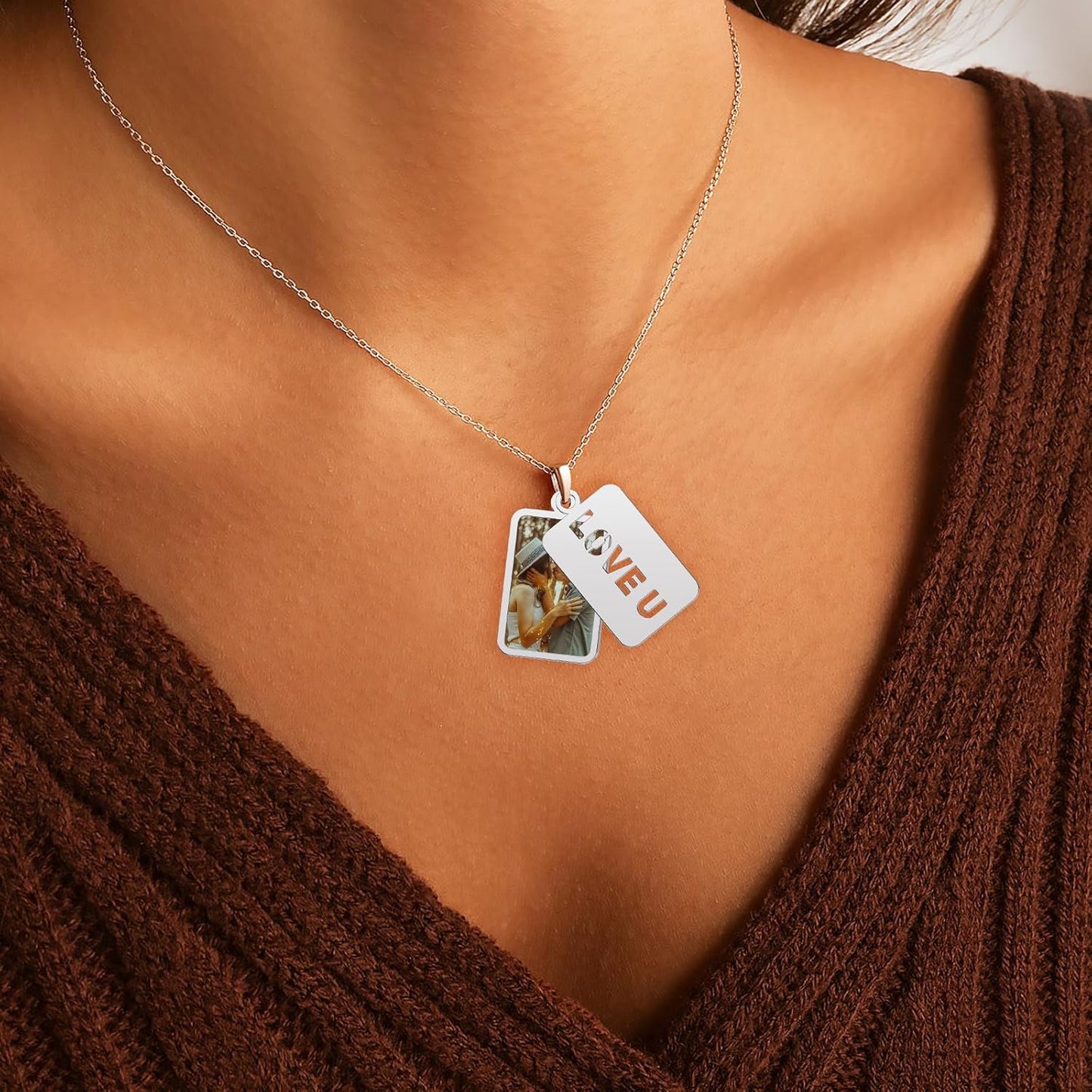 CharmSStory Personalized Photo Necklaces Custom Engraved Name Necklace Memory Keepsake Picture Necklace Pendant Customized Gifts for Women Men