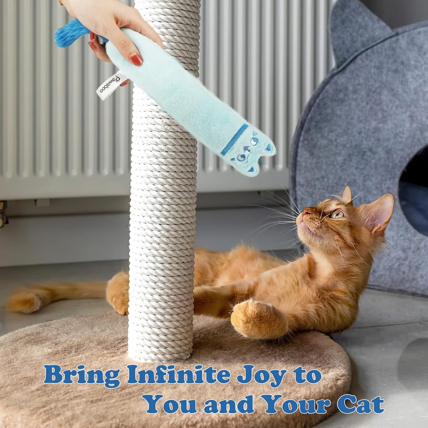 Pawaboo Cat Toys, 2 Pack Catnip Toys with Bell and Crinkle Paper, Soft and Durable Kitten Toys, Interactive Cat Toys for Indoor Cats, Cat Plush Kicker Toys for Kittens Kitty, Cute Cat Stuff