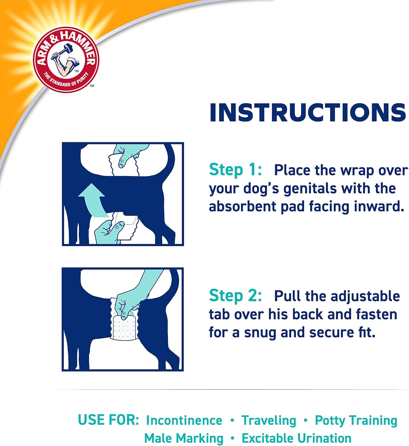 Arm & Hammer for Pets Male Dog Wraps, X-Small, Super Absorbent Dog Wraps for Male Dogs Arm & Hammer Baking Soda Enhanced Dog Wraps for Odor Control (Pack of 6, 72 Count Total)