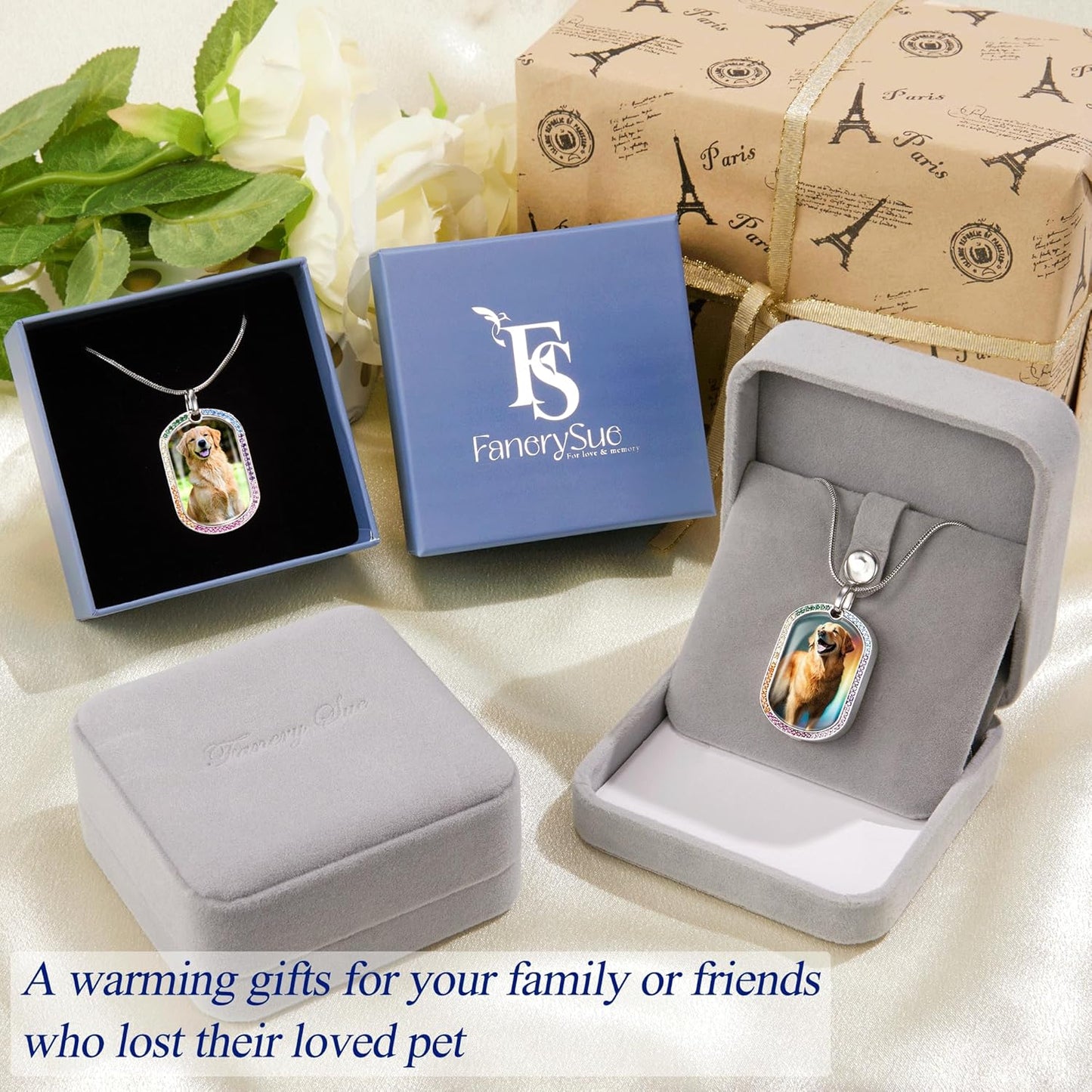 Fanery Sue Personalized Pet Ashes Necklace for Dog Cat Custom Photo&Text Pet Loss Sympathy Gift Cremation Jewelry