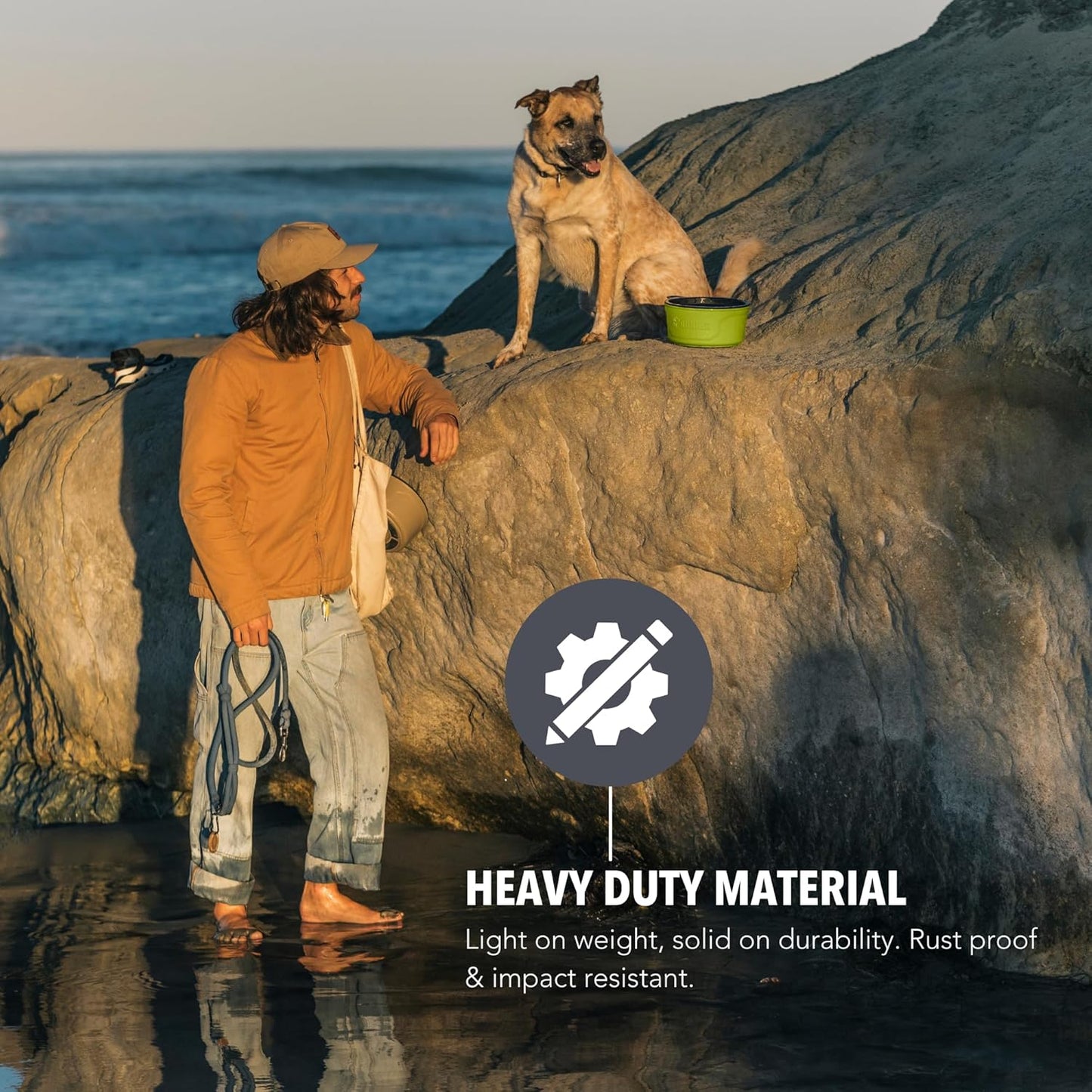 GUNNER Dog Bowl with Spill-Proof Travel Lid – 7.5" x 3.75", 1.3 lb, 7-Cup Capacity, BPA-Free, Rust-Proof, Shock-Resistant, Stackable, Dishwasher Safe, Leak-Resistant Nesting Lid – Yellow Green