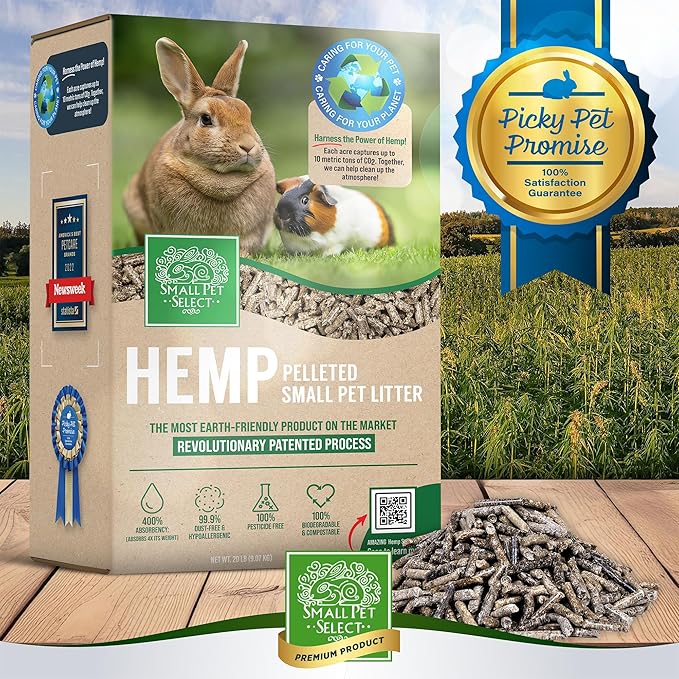 Small Pet Select - Hemp Pelleted Bedding, Non-Clumping, Biodegradable Animal Bedding, Eco Friendly Odor Control for a Rabbits, Hamsters, Guinea Pigs, and Other Small Pets, 20 lb