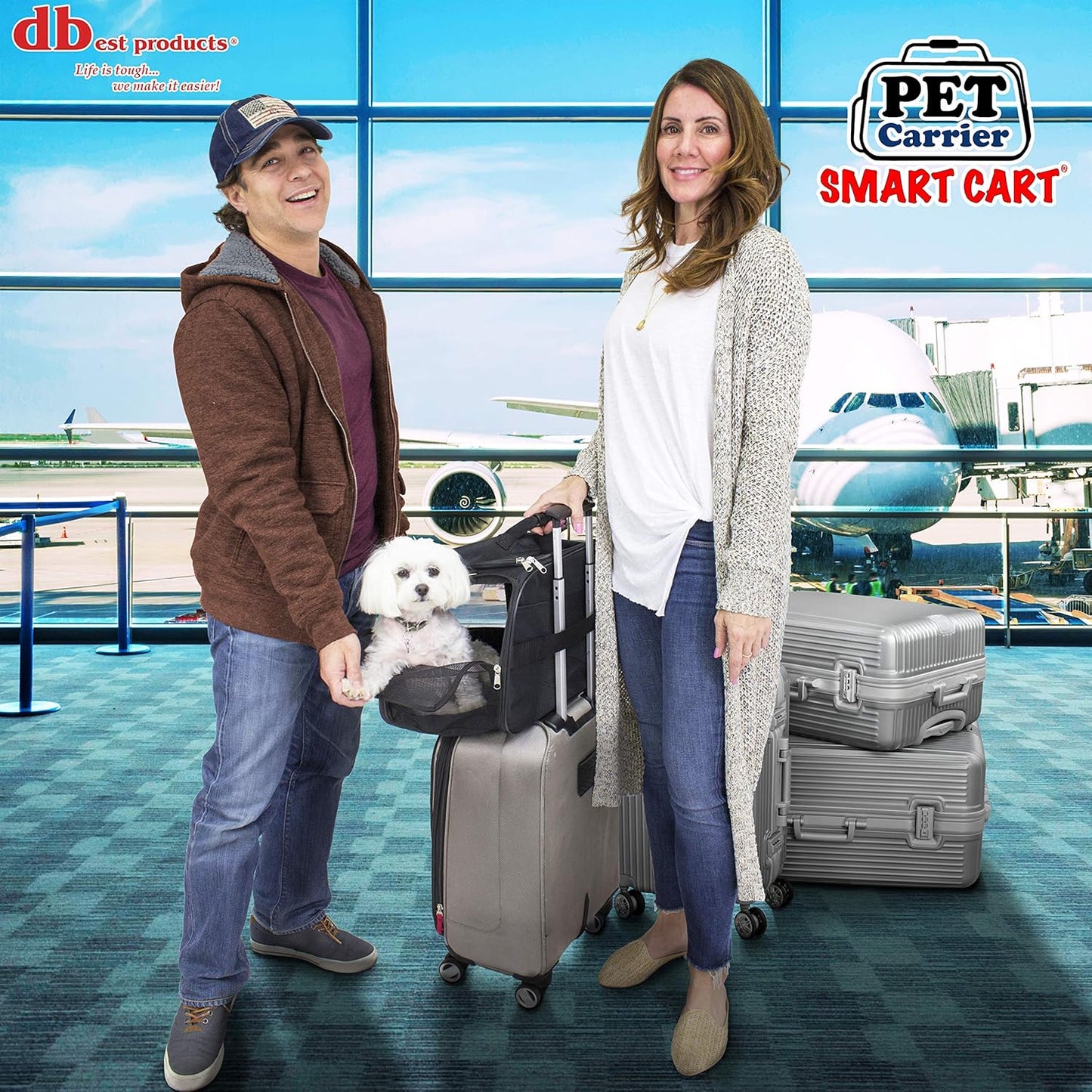 dbest products Pet Smart Cart Carrier, Medium, Black, Soft Sided Collapsible Folding Travel Bag, Dog Cat Airline Approved Tote Luggage Backpack