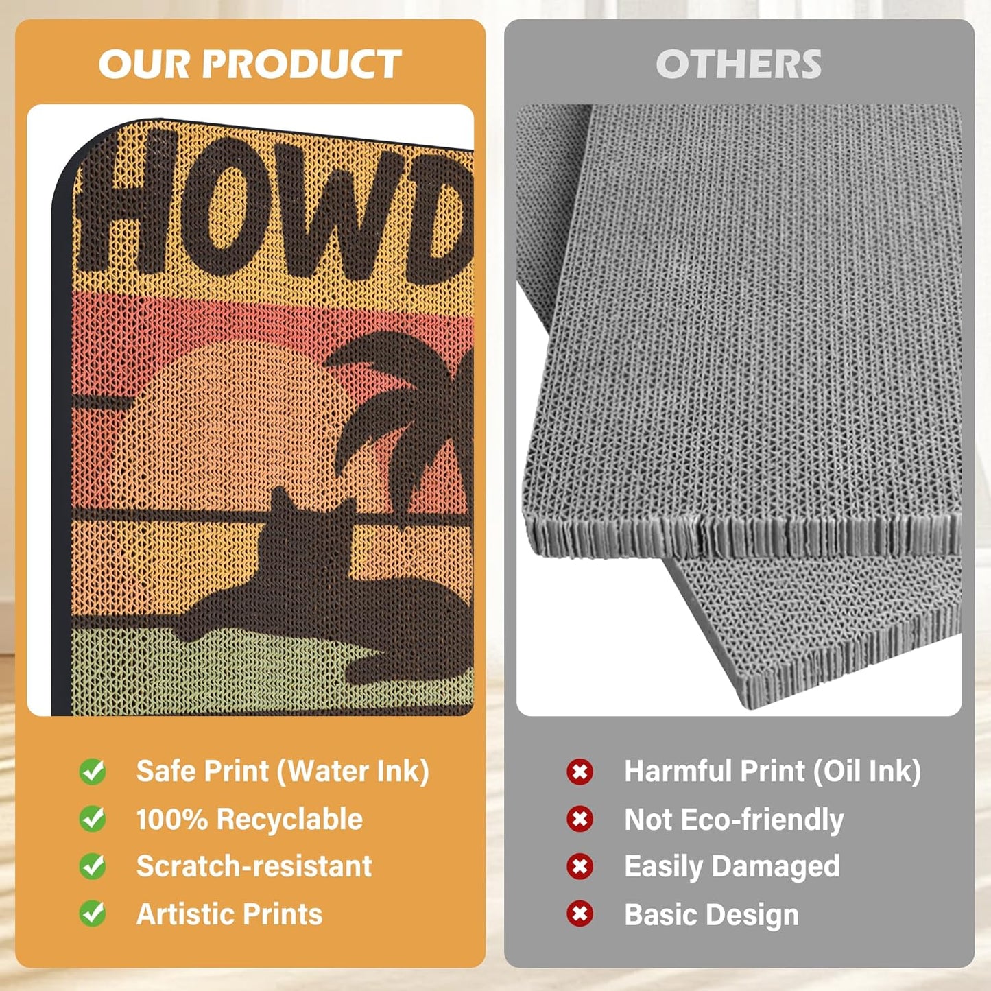 Art Cat Scratcher, Wall-Mountable Cat Scratching Board, Cat Wall Scratcher 16.7x11x1 Inch Cat Scratch Pad and Cat Scratchers for Indoor Cats Toy Furniture Protector(Beach)