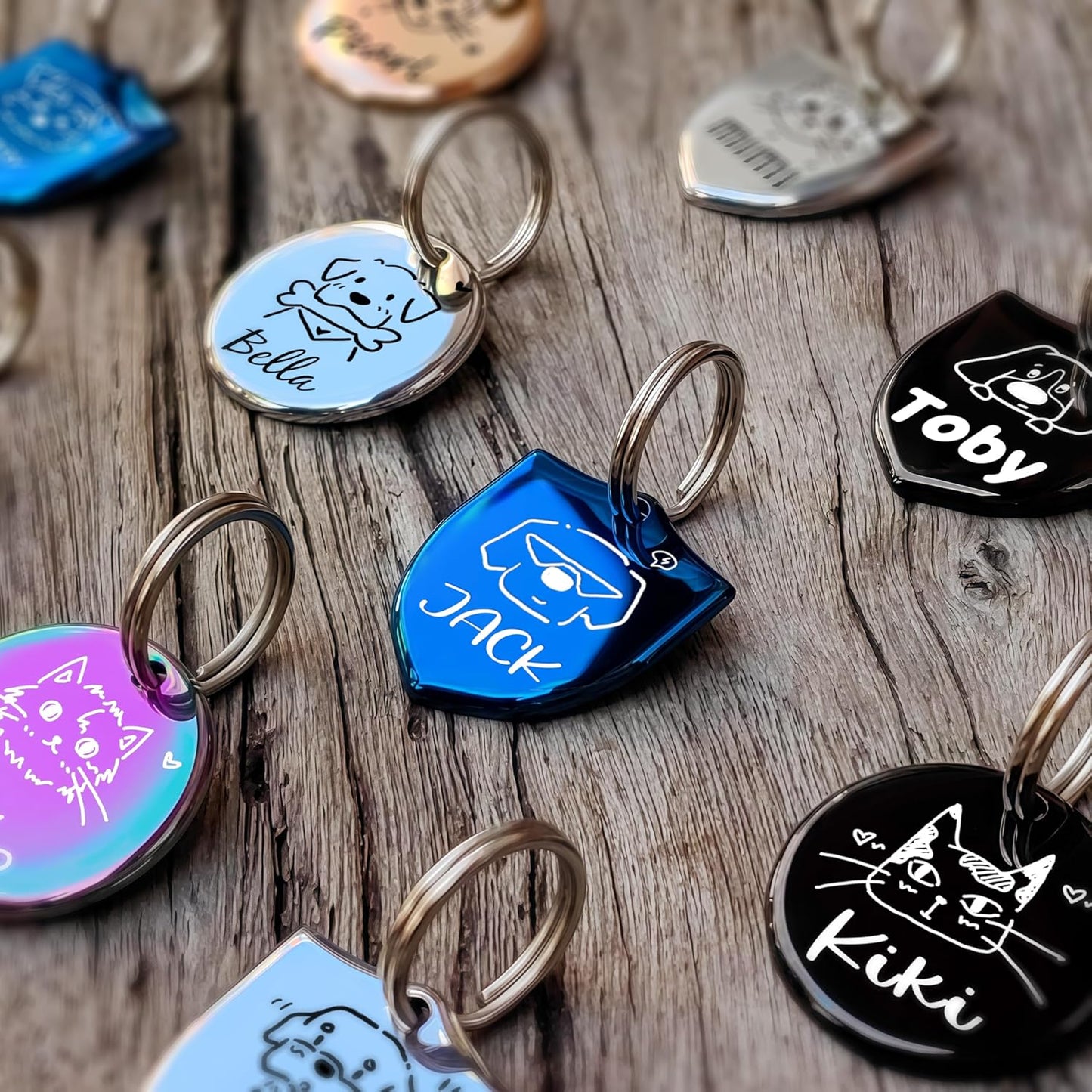 Cats Dogs Original Portrait Design for Cat Dog ID Tags – Stainless Steel Deep Engraving Customized Dog Collar Accessories (Round)