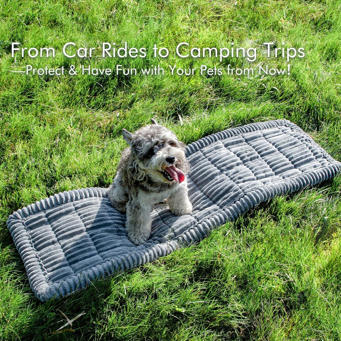 Dog Bed for Car, Pet Travel Backseat Mat for Vehicle SUV Truck Jeep Automobile, Large Washable Foldable Non-Slip Fuzzy Soft Comfortable Cozy Extender Protector Cover Pad, Grey, 24.8x54 in