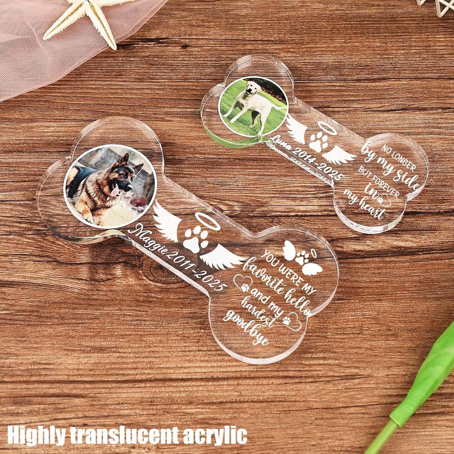 Personalized Photo Pet Memorial Gift, Custom Memorial Gifts for Loss of Dog, Dog Memorial Ornament, Pet Sympathy Gift, Bone Shape Acrylic Keepsake for Dog Puppy. (5")