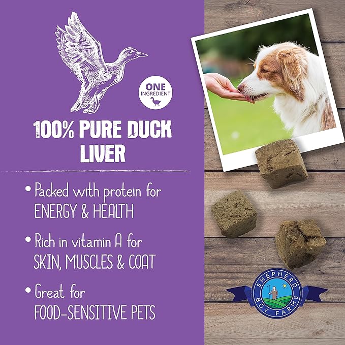 Freeze Dried Dog and Cat Treats, Duck Liver, All Natural Single Ingredient Freeze-Dried Dog Treat & Snacks, Made in USA, High Protein, Essential Nutrition of Raw Food, 3oz
