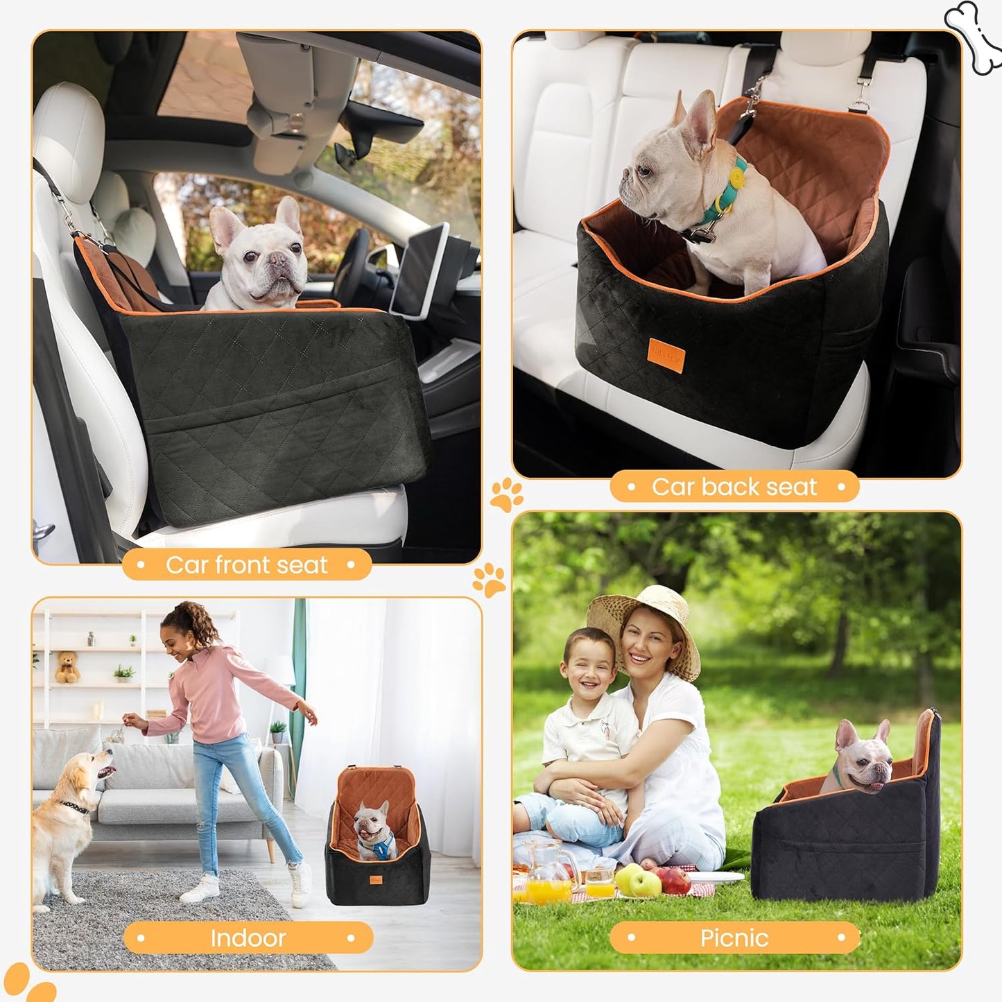 Dog Car Seat for Small Dog with Washable Mat, Memory Foam Booster Seat for Dogs Under 30lb, Elevated Pet Seat with Pockets, Anti-Slip Bed for Car, Perfect for Front & Back Seats with Safety Leash