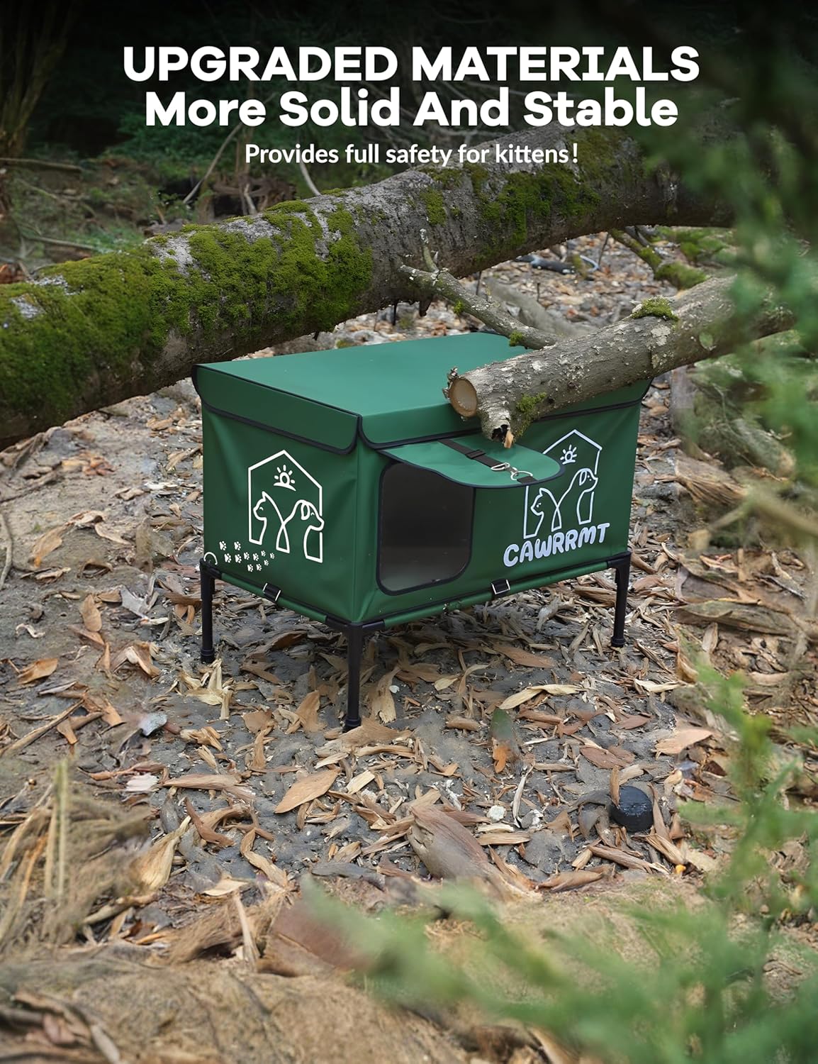 Outdoor Heated Cat House, Detachable Feral Cats House with Open Window, Weatherproof in Winter, Cat Shelter with Pet Heating Pad (Green, Medium)