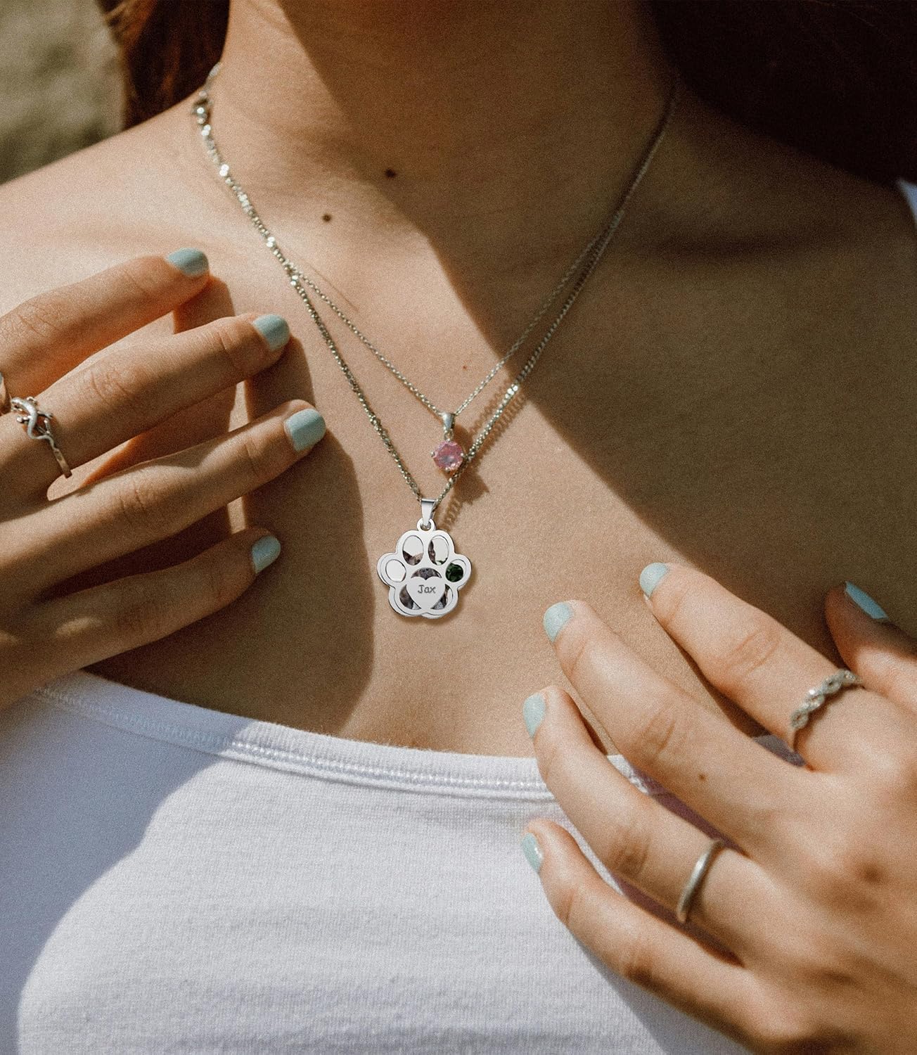 CharmSStory Personalized Photo Necklaces Custom Engraved Name Necklace Memory Keepsake Picture Necklace Pendant Customized Gifts for Women Men