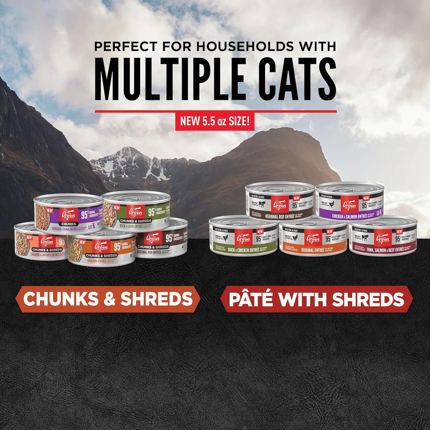 ORIJEN Chunks & Shreds Wet Cat Food Salmon & Chicken Entrée 5.5oz Cans (6 Count)