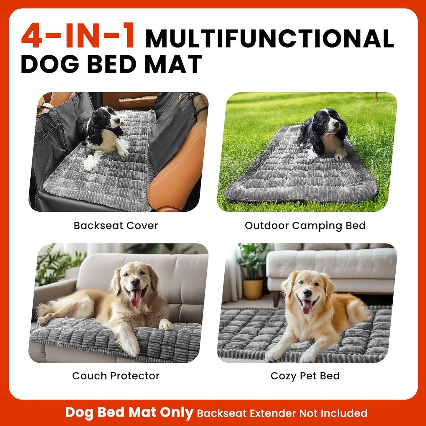 Backseat Dog Bed Mat for Car, Non-Slip Dog Bed for Car Back Seat, Soft & Cozy Dogs Blanket, Washable Travel Pet Mat Seat Protector for Cars, SUVs, Trucks