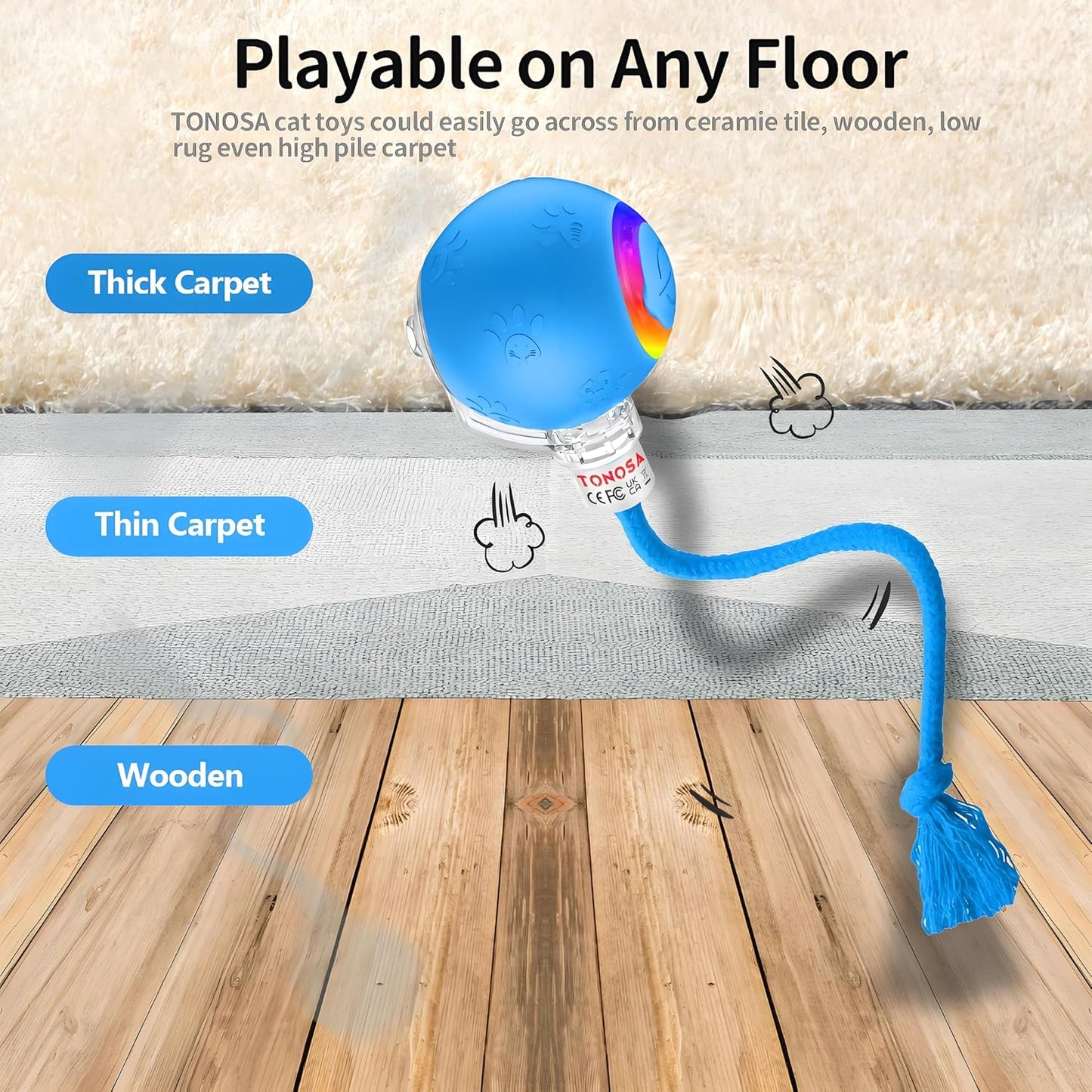 Interactive Cat Ball Toy – Motion Activated, RGB Lighting, 3 Motion Modes-Automatic Cat Ball for Bored Indoor Cats(Blue)