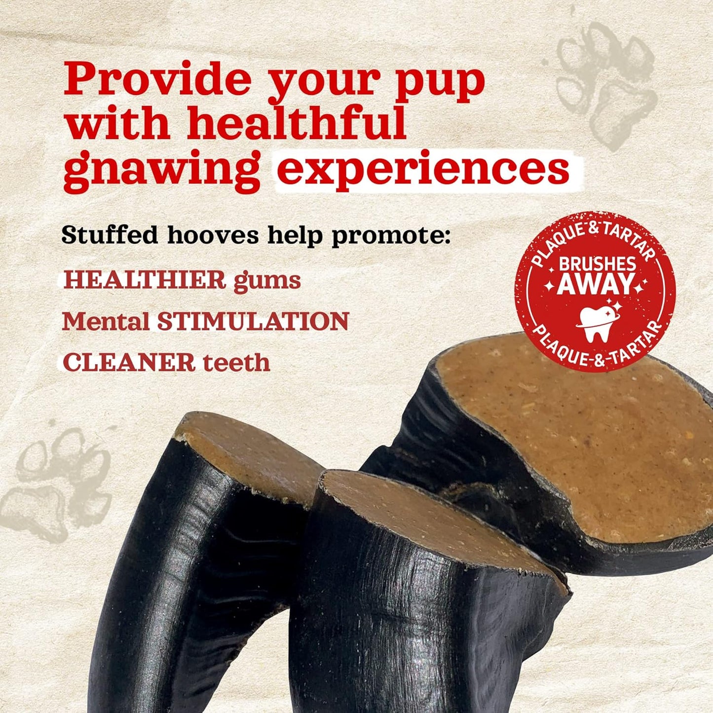 Natural Farm Peanut Butter Flavor Filled Cow Hooves for Dogs (4-Pack), Long-Lasting Natural Beef Bone Treats, Best for Small, Medium & Large Dogs