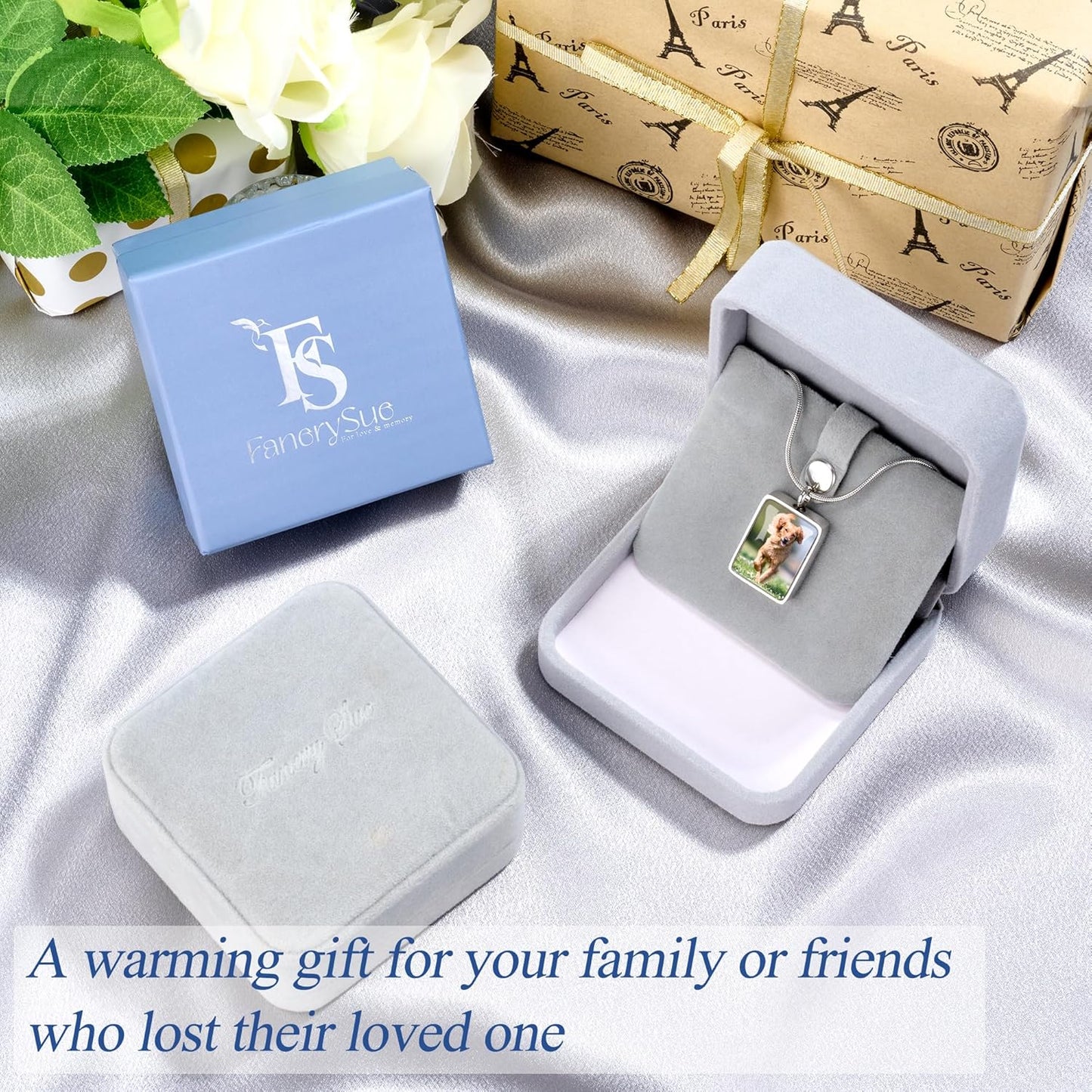 Fanery Sue Pet Ashes Necklace Cremation Jewelry Personalized Picture&Quote Memorial Gifts for Loss of Dog/Cat Urn Necklaces Pets Loss Sympathy Gift Keepsake for Women