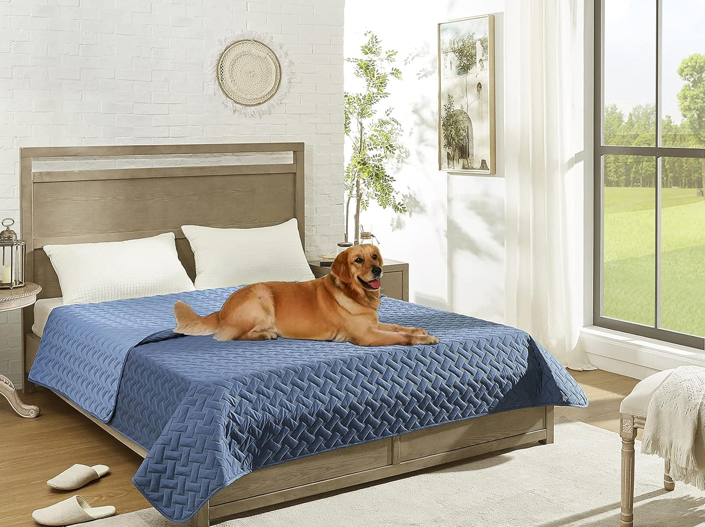 gogobunny 100% Double Sided Waterproof Dog Blanket Soft Pet Bed Cover Reversible Protect Furniture Couch Sofa Car for Puppy Cat Kids (Dark Blue/Light Blue, 82x82 Inch (Pack of 1))