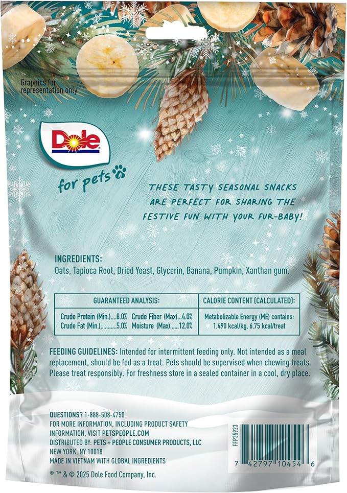Dole for Pets Dog Biscuits, Banana Blizzard Festive Treat, Banana Flavor, Flavored with Real Fruit, No Wheat, Corn, Soy, Artificial Flavors, Colors, or Preservatives, 7 Oz