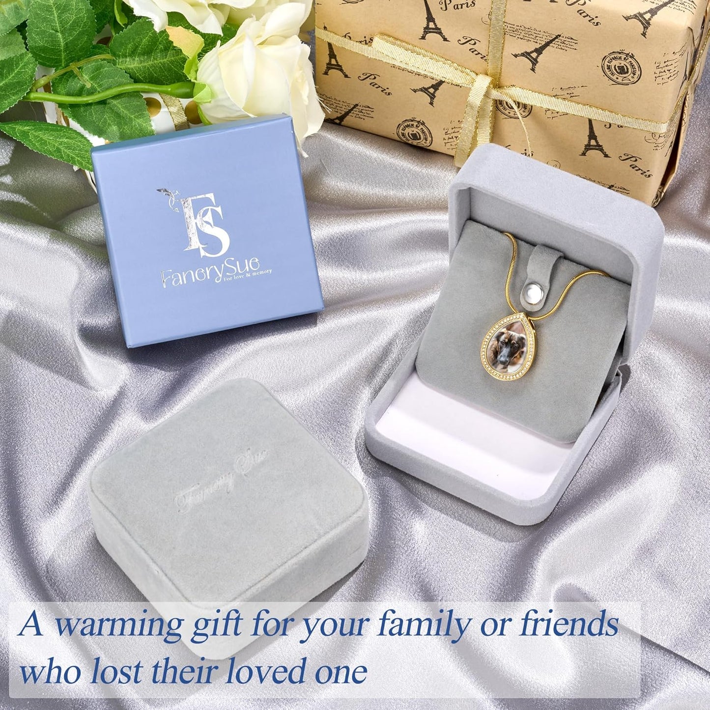 Fanery Sue Personalized Pet Ashes Necklace for Dog Cat Custom Photo&Text Pet Loss Sympathy Gift Cremation Jewelry