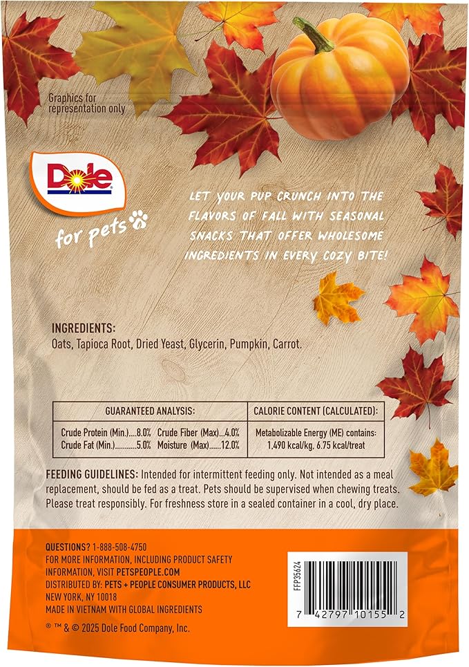 Dole for Pets Dog Biscuits, Pup-kin Spice Flavor, Flavored with Real Fruit, No Wheat, Corn, Soy, Artificial Flavors, Colors, or Preservatives, 7 Oz