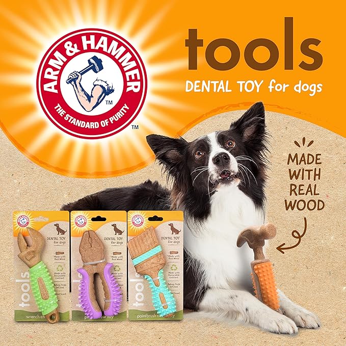 Arm & Hammer for Pets Chew Tools Collection: Wood Blend Hammer Chew Toy for Dogs | Compressed Wood Dog Chew Toys with Baking Soda, Safer & Durable Alternative to Chewing Sticks