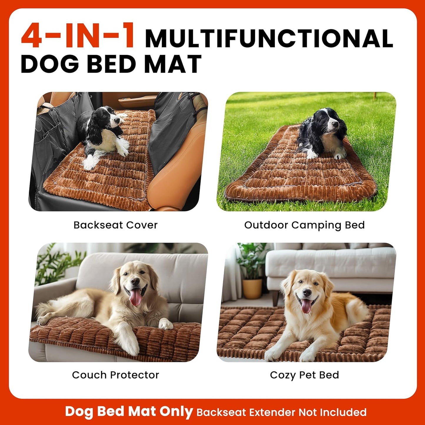 Backseat Dog Bed Mat for Car, Non-Slip Dog Bed for Car Back Seat, Soft & Cozy Dogs Blanket, Washable Travel Pet Mat Seat Protector for Cars, SUVs, Trucks