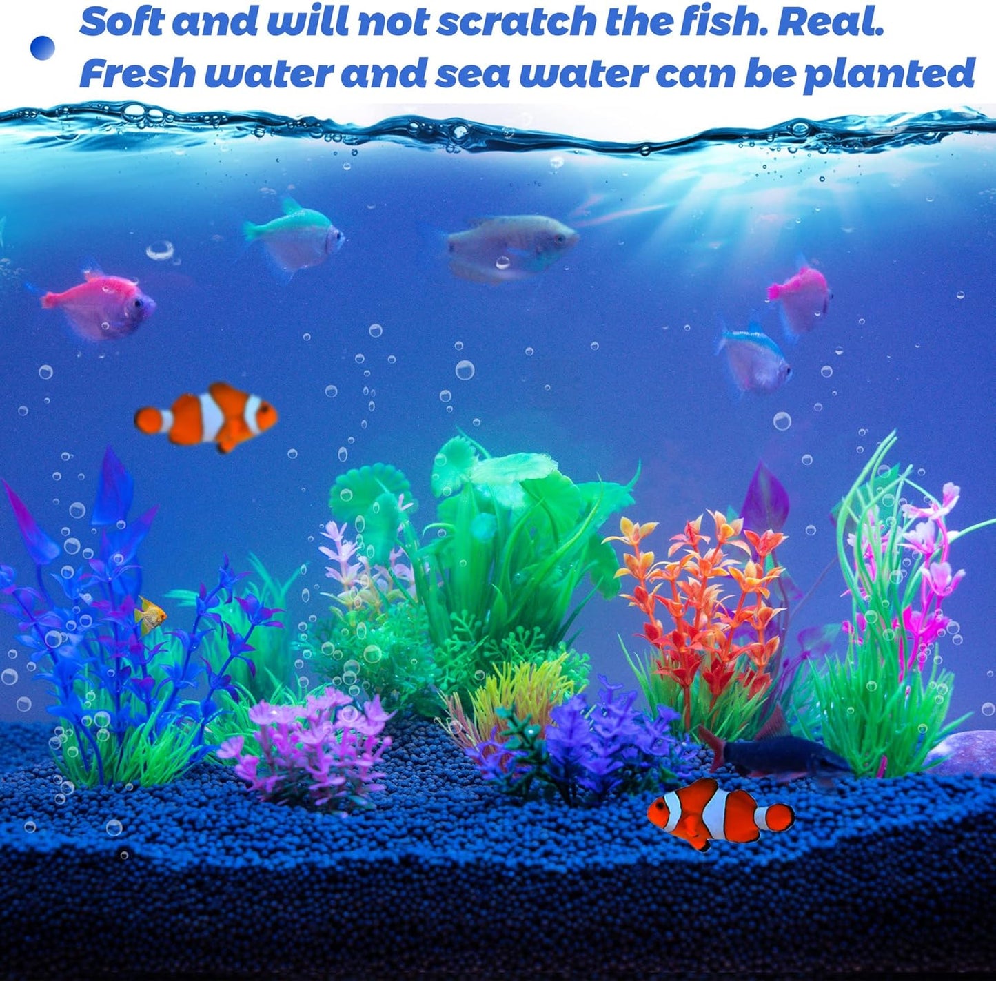 Ameliade Fish Tank Decorations Aquarium Artificial Plastic Grass Plants Decor Small Betta Goldfish Turtle Tank Accessories (11 Pieces)