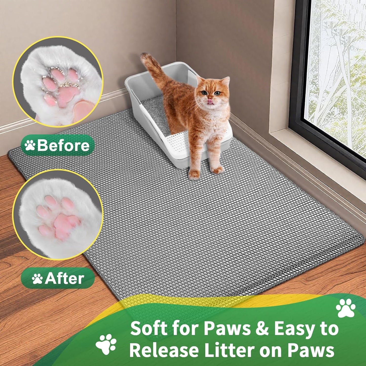 GRELY XL47''X 28'' Extra Large Cat Litter Mat,Double Layer Litter Trapping Mat,Kitty Litter Box Mat,Cats Rug for Pet, Litterbox Mats for Floor,Waterproof Urine Proof,Non-Slip