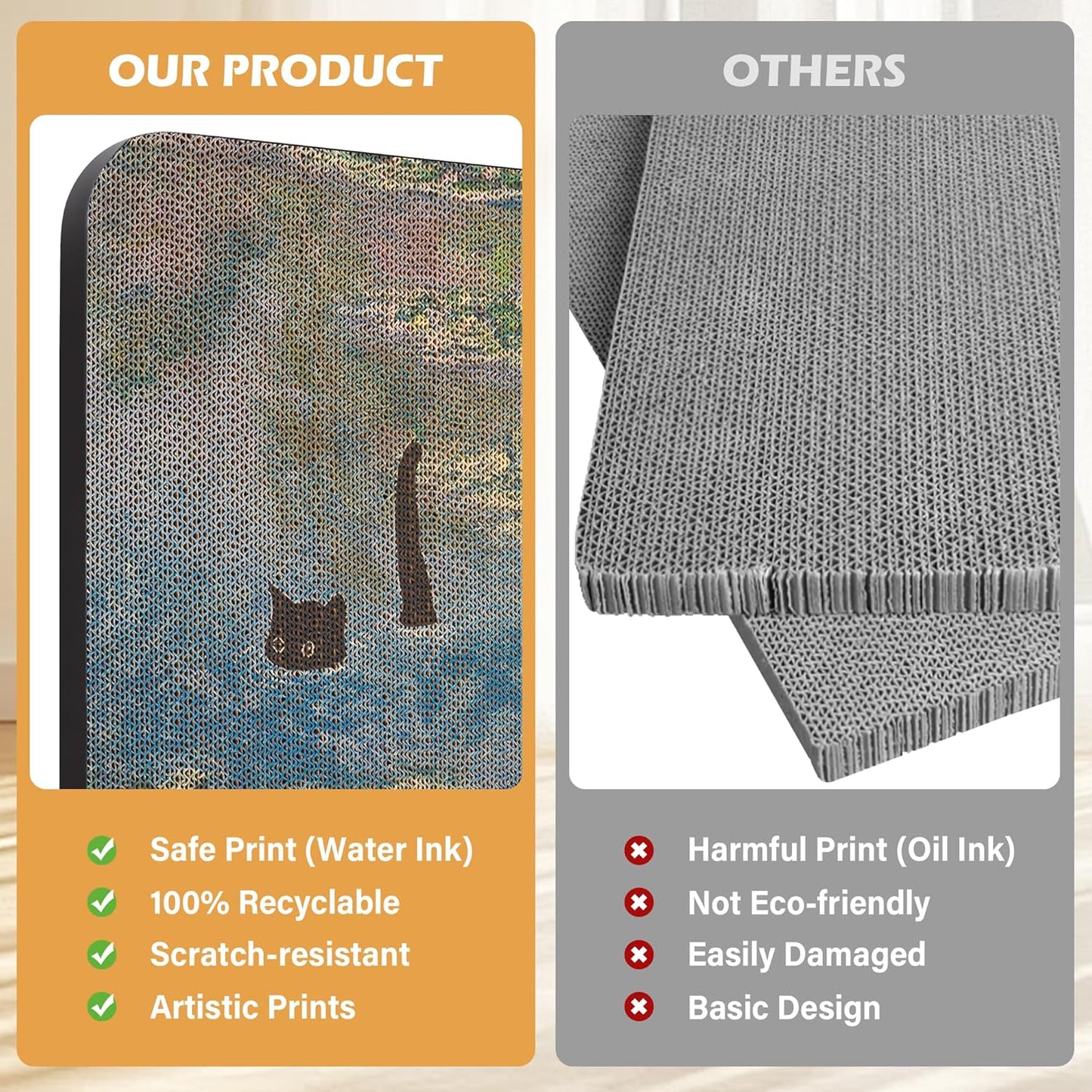 Art Cat Scratcher, Wall-Mountable Cat Scratching Board, Cat Wall Scratcher 16.7x11x1 Inch Cat Scratch Pad and Cat Scratchers for Indoor Cats Toy Furniture Protector(Water Lily Pond)