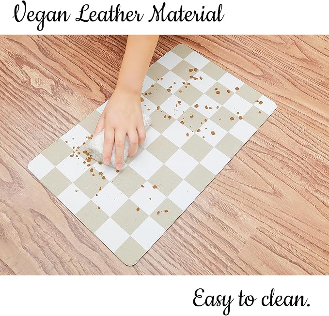 Ralxion Checkered Dog Feeding Mat, Absorbent Mats for Dog Food and Water Bowl, Dispenser, Retro Aesthetic Khaki Beige Checkerboard Pet Placemat for Dogs, Cats, Puppy Accessories, 12" X 19”